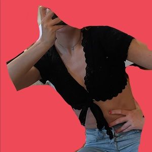 Y2K Lacey tie front crop top